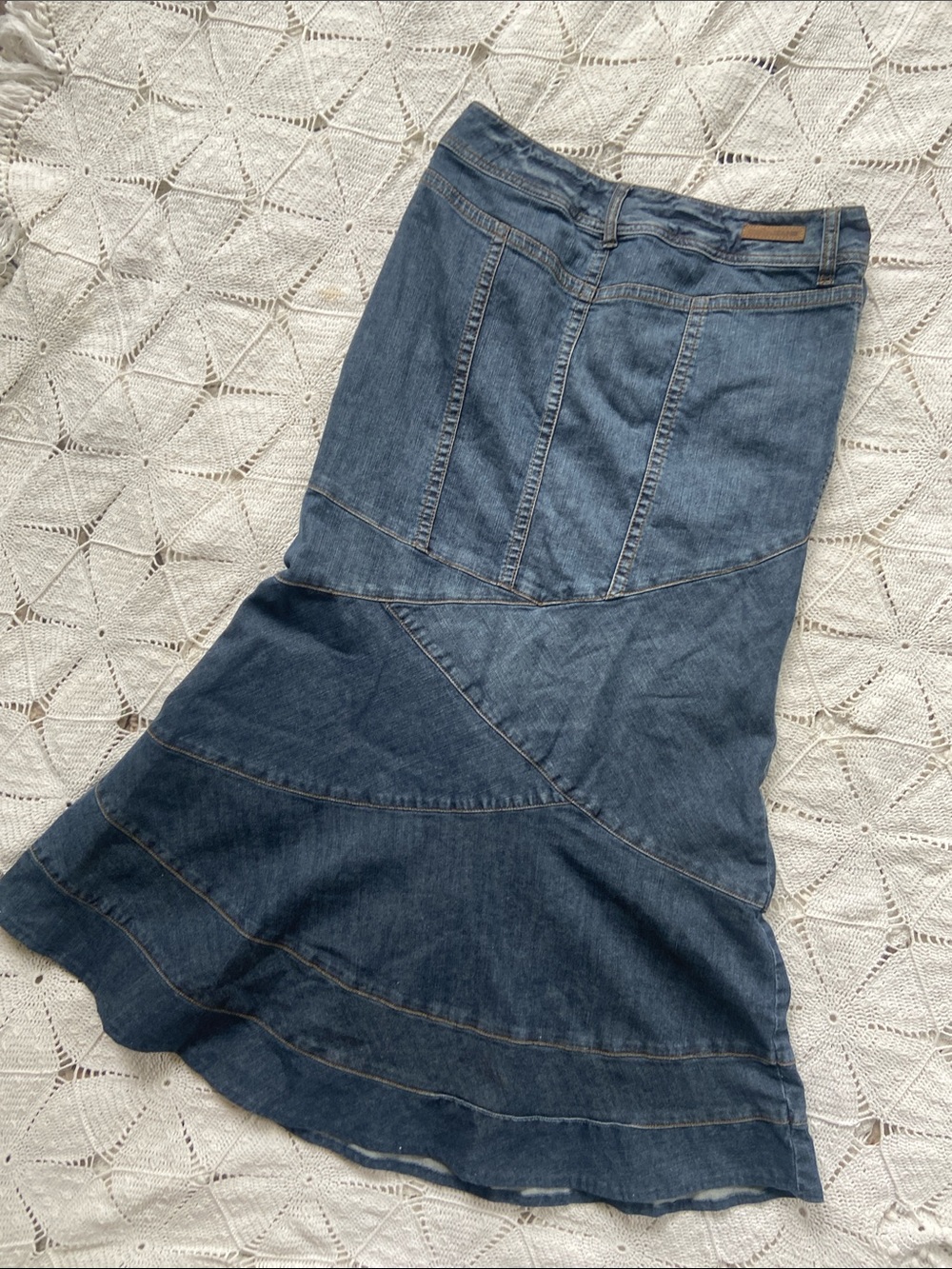 DKNY Vintage Y2k Denim Flared Tiered Maxi Skirt 4 - Picture 8 of 9